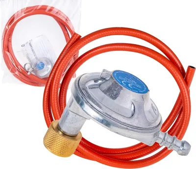 Image de Kit de raccordement gaz - régulateur de pression gaz + 2m de tuyau gaz + colliers de serrage 3/8