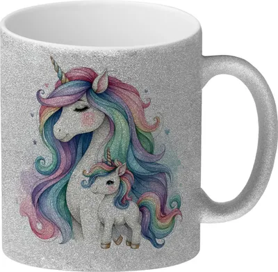 Produktbild von Einhorn-Mama mit Kind Glitzer-Kaffeebecher