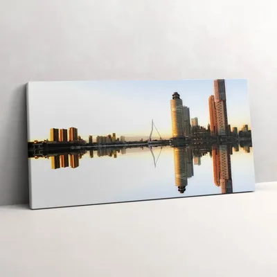 Produktbild von Eine Stadt am Fluss – Leinwandbild Wandbild – 120x60 cm – Leinwandbilder – Wandbilder – Schlafzimmer – Flur