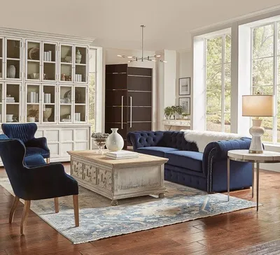 Zdjęcie produktu dla Klassische Wohnzimmer Couch - Blaue Chesterfield Stoff Sofa 3 Sitzer jvmoebel ®