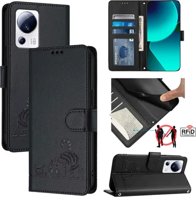 Obrázek produktu pro Kožené pouzdro pro Xiaomi 13 Lite /Xiaomi Civi 2, sladká kočka Flip pouzdro s funkcí stojánku a peněženkou černé