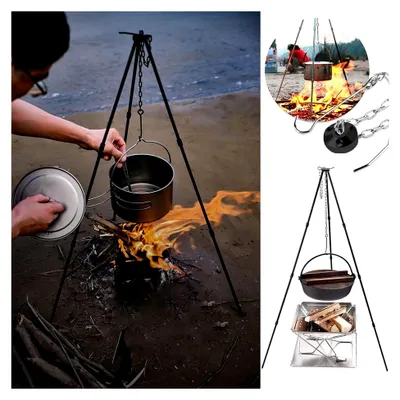 Produktbild von BBQ Dreibein Gestell für das Kochen im Freien, Klappbares Lagerfeuer Grillrost Stativ Set