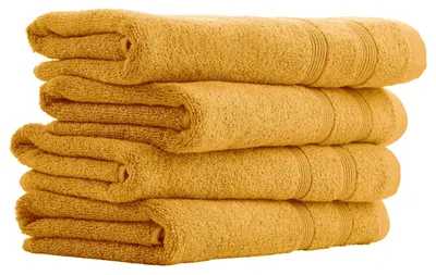 Produktbild von Uncover by SCHIESSER Handtuch Brooklyn | 4er-Set | 100% Baumwolle | schlichte Streifenbordüre | Weich und saugstark | 50x100 cm | Senf
