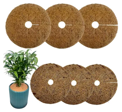 Produktbild von Kokos-Mulchscheiben, 6 Stück, 15 cm/20 cm, Kokosmatte für Kübelabdeckung, Winterschutz und Pflanzenschutz