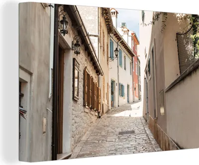 Produktbild von OneMillionCanvasses® - Leinwandbilder - 140x90 cm, Sommer - Architektur - Straße - Sonne, Wandbilder Kunstdruck Wanddekoration - Foto auf Leinwand - Gemälde auf Holzrahmen