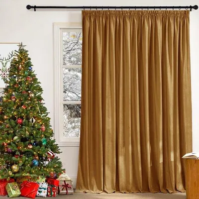 Image de Rideau Unyqoos® doré, 300 x 240 cm, avec bande de plis, occultant et anti-regard – rideau de salon, isolant thermique