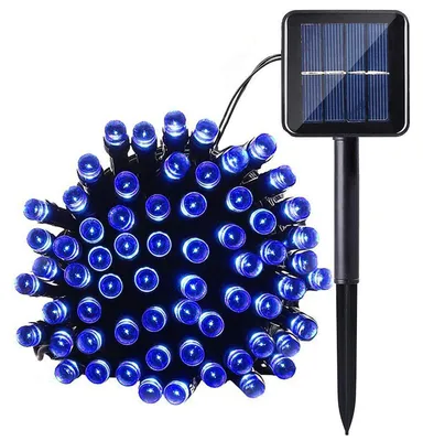 Obrázek produktu pro Solární světelná řetězec - 7 metrů, 50 LED diod, 8 režimů, modrá barva, vodotěsná, vhodná pro venkovní dekorace