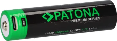 Image de PATONA Premium 18650 cellule batterie Li-Ion + entrée USB-C 3,7V 3300mAh