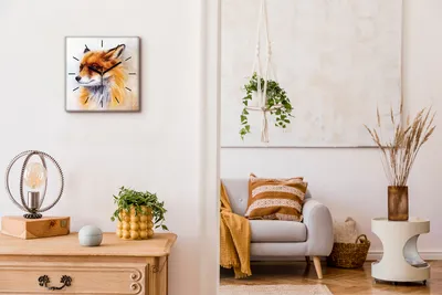 Produktbild von Coloray Uhr auf Leinwand 30x30 cm Wand Uhr Dekoration Wohnzimmer Segeltuch schwarze Hände -Fuchs Tierwaldbäume