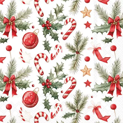 Produktbild von Servietten Papier 33x33cm 3-lagig mit Zuckerstangen Motiv 20 Stk.