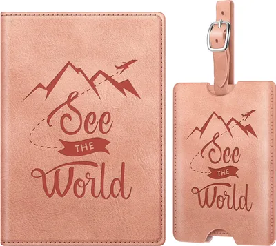 Produktbild von Fintie Reisepasshülle und Gepäckanhänger Set, Reisepass Impfpass Hülle mit RFID Blockier, Kofferanhänger mit Adressschild Namenschild für Reisetasche Koffer, Vintage Rosa