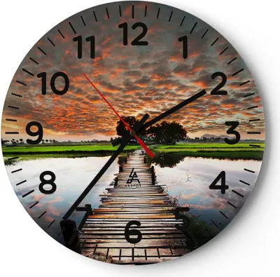 Produktbild von Wanduhr - Rund - Glasuhr - Asien brücke see natur - 30x30cm - Schleichendes Uhrwerk - Lautlos - zum Aufhängen bereit - Dekoration Modern - Wanddekoration aus Glas - C4AR30x30-2132