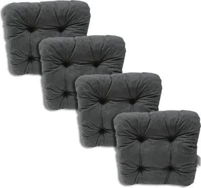 Produktbild von 4er-Set Gepolsterte Stuhlkissen Grau 38x38x8 cm - 1008 dicke Kissen mit Bändern