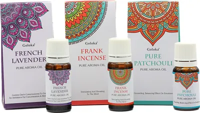 Produktbild von Goloka Duftöl - Naturdüfte für Aromatherapie, Diffusor, Duftlampe | 3er Set (Lavendel + Weihrauch + Patchouli)