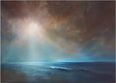 Produktbild von Leinwandbild Kunst 50 x 70 cm - Wandbild Blau - Keilrahmen Meer Sonnenstrahlen Wohnzimmerdeko Wanddeko Wandgemälde