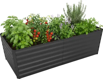 Produktbild von Relaxdays Hochbeet, verzinktes Metall, Blumen, Pflanzen & Gemüse, HxBxT: 60x200x100 cm, eckiges Pflanzenbeet, anthrazit