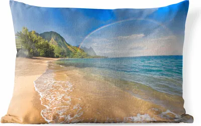 Produktbild von MuchoWow® Outdoor Kissen - Ein schöner Regenbogen am Tunnels Beach in Hawaii - 50x30 cm - Wetterfest - Lounge Kissen - Sofa kissen - Wohnzimmer Dekoration