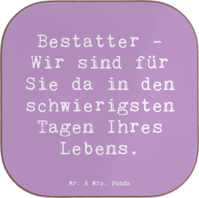 Produktbild von Mr. & Mrs. Panda Untersetzer Spruch Bestatter Unterstützung - Lavendeltraum - Geschenk, Verbundenheit, für Gläser, Lebensbegleiter, Geschenke mit Herz, Tasse, Einfühlsam