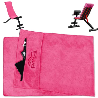 Produktbild von Pameil Fitness Handtuch | 120x50cm Sporthandtuch Fitnessstudio | Saugstark und Weich Gym Handtuch mit Reißverschlusstasche für Training (Rosa)