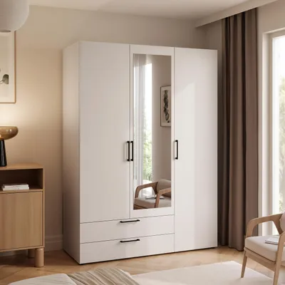 Produktbild von Kleiderschrank LORI mit Spiegel 145 cm, Regalen und Kleiderstange Kaschmir