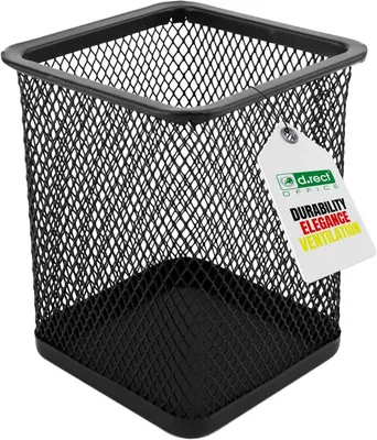 Image de Étui à stylos en métal - Récipient carré pour stylos en fil métallique - Gobelet multifonction en mesh pour stylos - Porte-stylos pour bureau - École - Noir