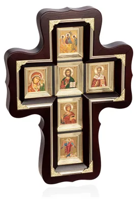 Wandikone aus Naturholz 38x27 cm, 6 Ikonen, religiös