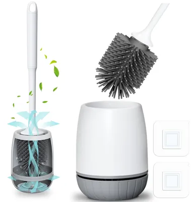Produktbild von Silikon-Toilettenbürste, Toilettenbürste mit schnelltrocknendem Ständer und auslaufsicherem Boden, reinigt mühelos auch schwer zugängliche Ecken, wandmontierter und freistehender Toilettenbürstenhalter
