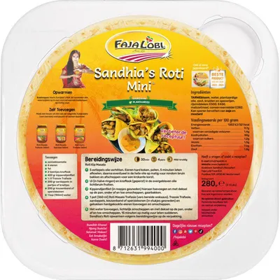 Produktbild von Faja Lobi Sandhia's Mini Roti 280g – Handgemachte Mini-Fladenbrote, ideal als Snack oder Beilage