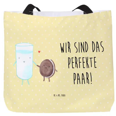 Produktbild von Mr. & Mrs. Panda Tote Bag Milch Keks - Gelb Pastell - Geschenk, Cookie, Strandtasche, Milk, Laptoptasche, Lustige Sprüche, Tragetasche, Kekse, Tasche, Alltagstasche