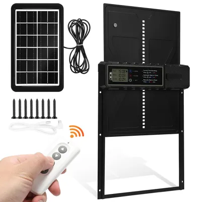 Immagine prodotto di Porta polli solare automatico con timer e telecomando, batteria da 2000mAh, display LCD, protezione anti-schiacciamento, USB, colore nero