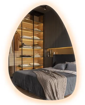 Produktbild von Organischer LED Wandspiegel 57x80 cm – warmweißes Licht 3000K – rahmenloser Spiegel mit Beleuchtung – moderner Badspiegel in unregelmäßiger Form