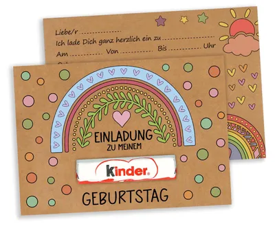 15 Einladungskarten Kindergeburtstag Kraftpapier Regenbogen