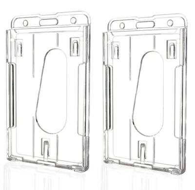 Produktbild von Set mit 2 Ausweishüllen, Auswelter, Kartenhalter, transparent, robust, Hartplastik, für Büro, Bus, vertikal