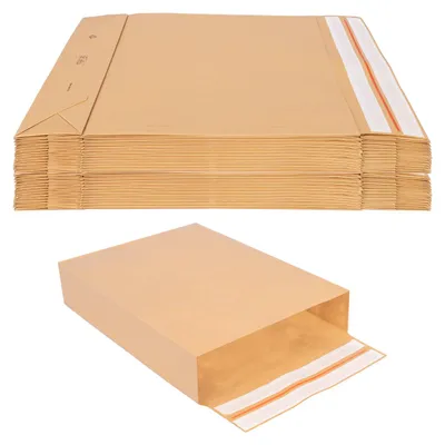 Produktbild von 50 Faltentaschen 450x350x80 mm mit Klotzboden, doppelte Haftklebung und Aufreißfaden Versandtasche