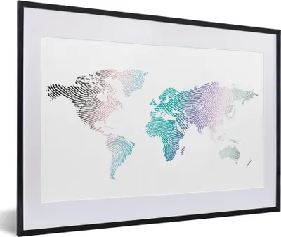 Produktbild von MuchoWow® Gerahmtes Poster Weltkarte - Abstrakt - Farben - Kinder - Jungen - Mädchen 60x40 cm - Poster mit Schwarzem Bilderrahmen Wandposter Rahmen Foto Bilder - Schlafzimmer - Plakat in Rahmen - Drucken
