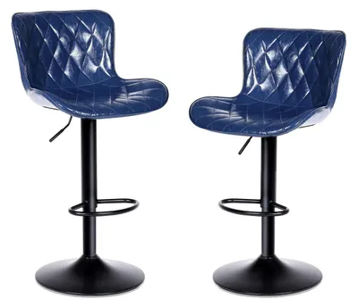 Image de Ensemble de 2 tabourets de bar, réglables en hauteur, avec dossier et repose-pieds, couleur bleue