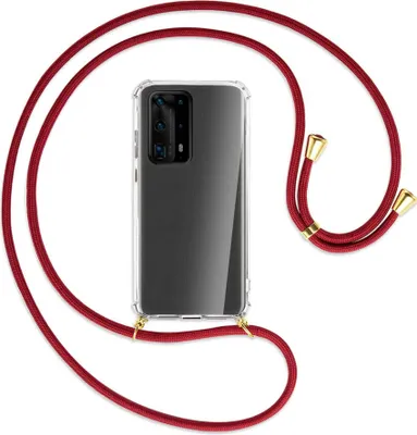 Produktbild von Handykette Backcover-Schutzhülle mit Band (Metall goldfarben) für Huawei P40 Pro Plus - dunkelrot