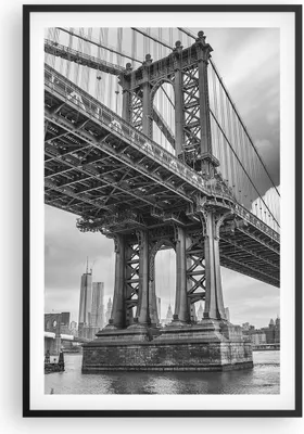 Produktbild von Gerahmtes Poster - Schwarzer Rahmen - Manhattan Brücke Schwarzweiß - 61x91,5 cm - Wand Bild - Wanddeko - Wandbilder - Wandposter - Bilderrahmen - Bilder - Kunstdruck - Wandbild - P2BPA61x91-4156