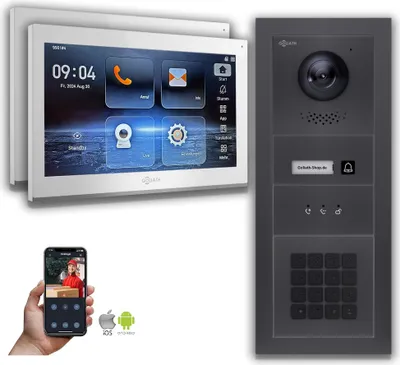 Produktbild von Goliath IP Video Türsprechanlage mit Kamera 10-Zoll Zahlencode Anzeige Anthrazit : Unterputzdose : 10 Zoll in Weiß : 2 Monitore Anzahl: 2 Monitore Farbe: 10 Zoll in Weiß Montage: Unterputzdose
