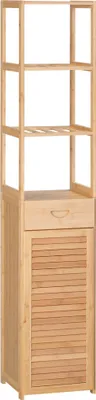 Immagine prodotto di kleankin Mobile Bagno Alto in BambšŽ con 3 Ripiani Aperti, un Cassetto e un Armadietto, 32x30x163 cm, color Legno