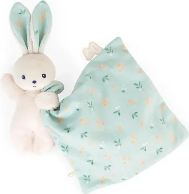 Produktbild von KALOO - Weiches Stoffquadrat - Kuscheltier orangefarbenes Kaninchen - Plüschtier