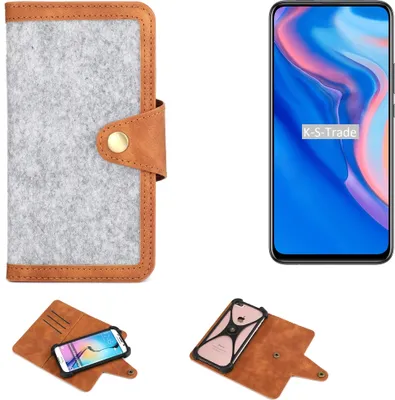 Produktbild von K-S-Trade Handyhülle kompatibel mit Huawei P Smart Z Schutzhülle Filz-Hülle Kunst-Leder hellgrau braun (1x)