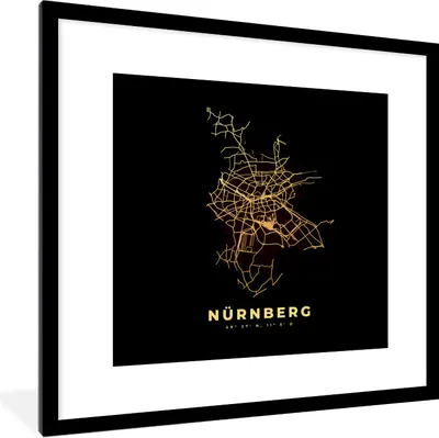 Produktbild von MuchoWow® Gerahmtes Poster Gold - Stadtplan - Nürnberg - Karte 40x40 cm - Poster mit Schwarzem Bilderrahmen Wandposter Rahmen Foto Bilder - Poster - Plakat im Rahmen
