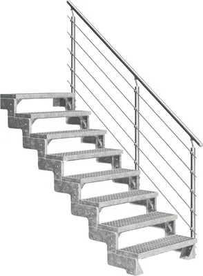 Produktbild von Aussentreppe Pertura Tallis mit Prova Geländer 8 Steigungen 80 cm Gitterrost