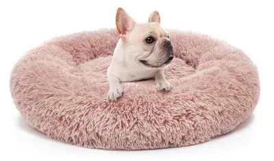 Image de Lit orthopédique pour chien, en Fourrure artificielle, forme ronde, couleur rose