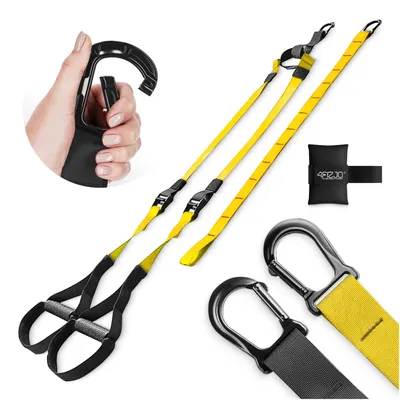 Produktbild von 4FIZJO TRX Trainingsbänder Set, mit Türanker, Karabiner und Aufbewahrungstasche, für Fitness und Functional Training, gelb