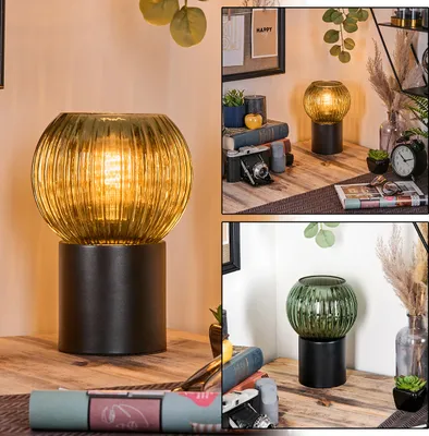 Produktbild von Cesaro Tischlampe aus Metall/Riffelglas in Schwarz/Grün