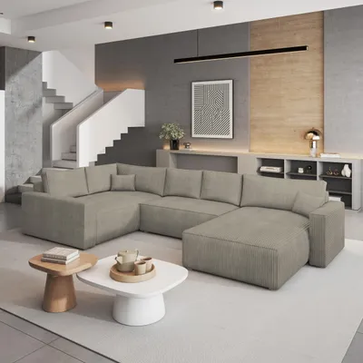 Produktbild von Masseno Ecksofa VELAMI L-S mit Schlaffunktion U-Form, Sofa mit Bettkasten, Wohnzimmersofa, Couch, Soffa, Bettsofa, Couchgarnitur- Beige, POSO 02