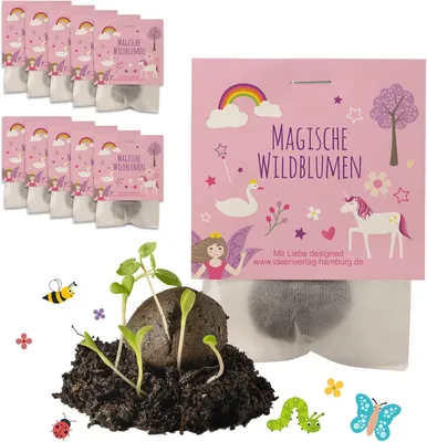 Productafbeelding van Eenhoorn-zaadbommen als cadeautje - Set van 10 - Eenhoorn-cadeaus voor meisjes en bloemzaden - Made