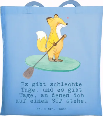 Produktbild von Mr. & Mrs. Panda Shopping Tasche Fuchs Stand Up Paddling - Sky Blue - Geschenk, Paddle, Laptoptasche, Schultasche, SUB, Subben, Boarding, Tote Bag, Tragetasche